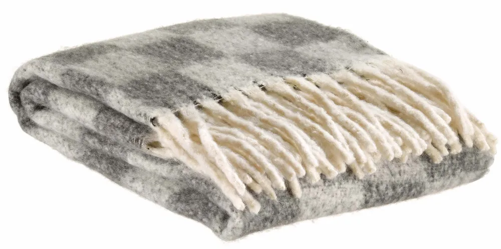 Plaids - Plaid recyclé Isabel damier Ardoise 130 x 160 - MAISON VIVARAISE - SDE VIVARAISE WINKLER