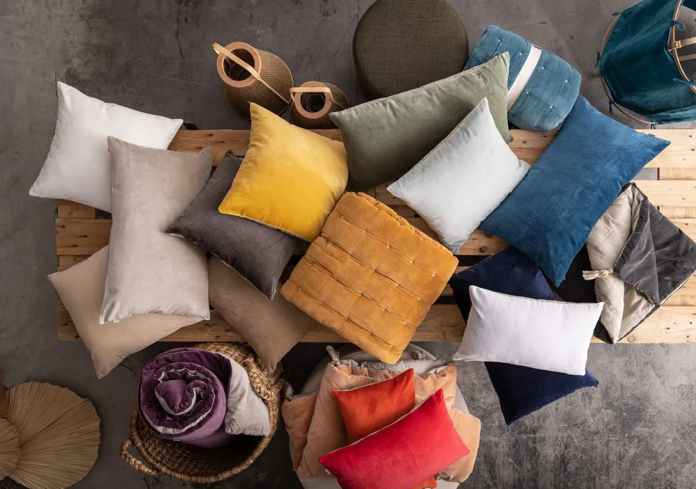 Cushions - Elise Ocre plain cushion 45 x 45 - MAISON VIVARAISE - SDE VIVARAISE WINKLER