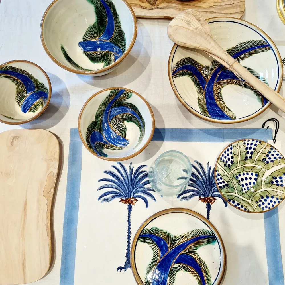 Poterie - TOUNIS coupelle, bol et saladier  motif "Palmier" - TAKECAIRE