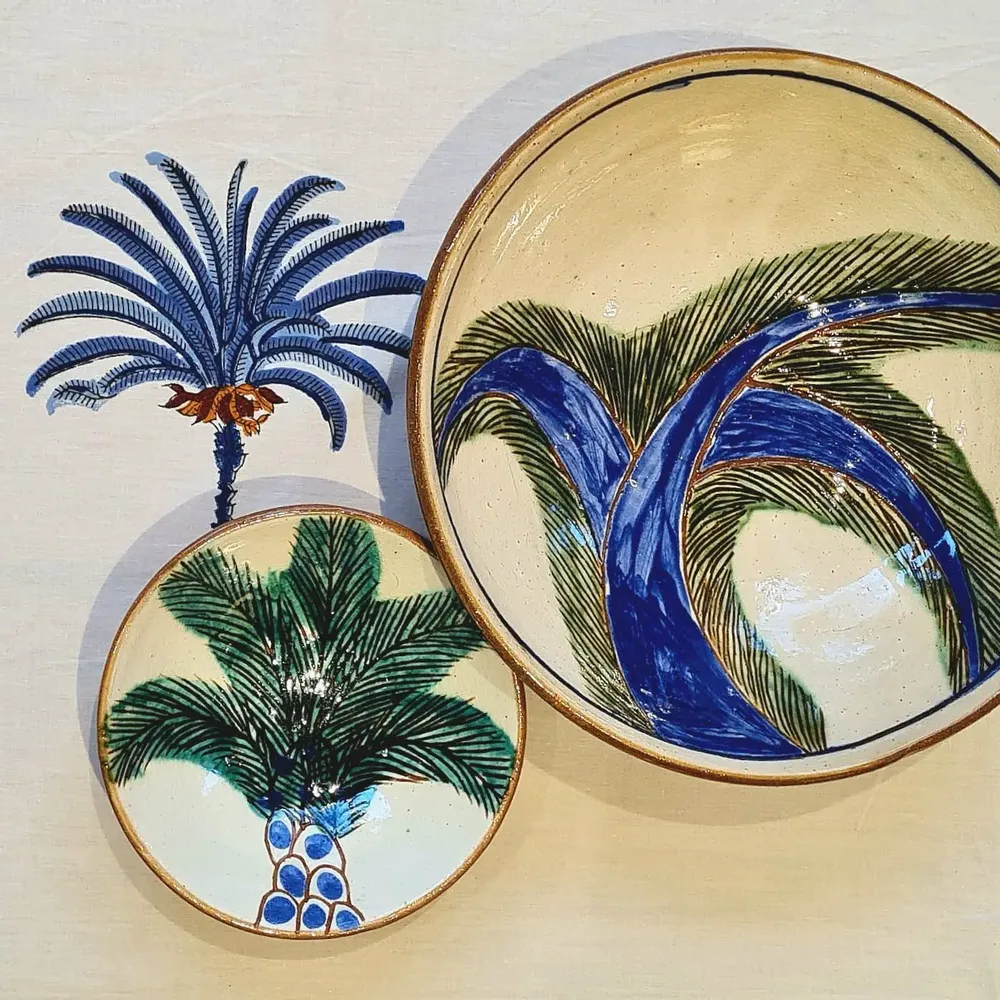 Poterie - TOUNIS coupelle, bol et saladier  motif "Palmier" - TAKECAIRE