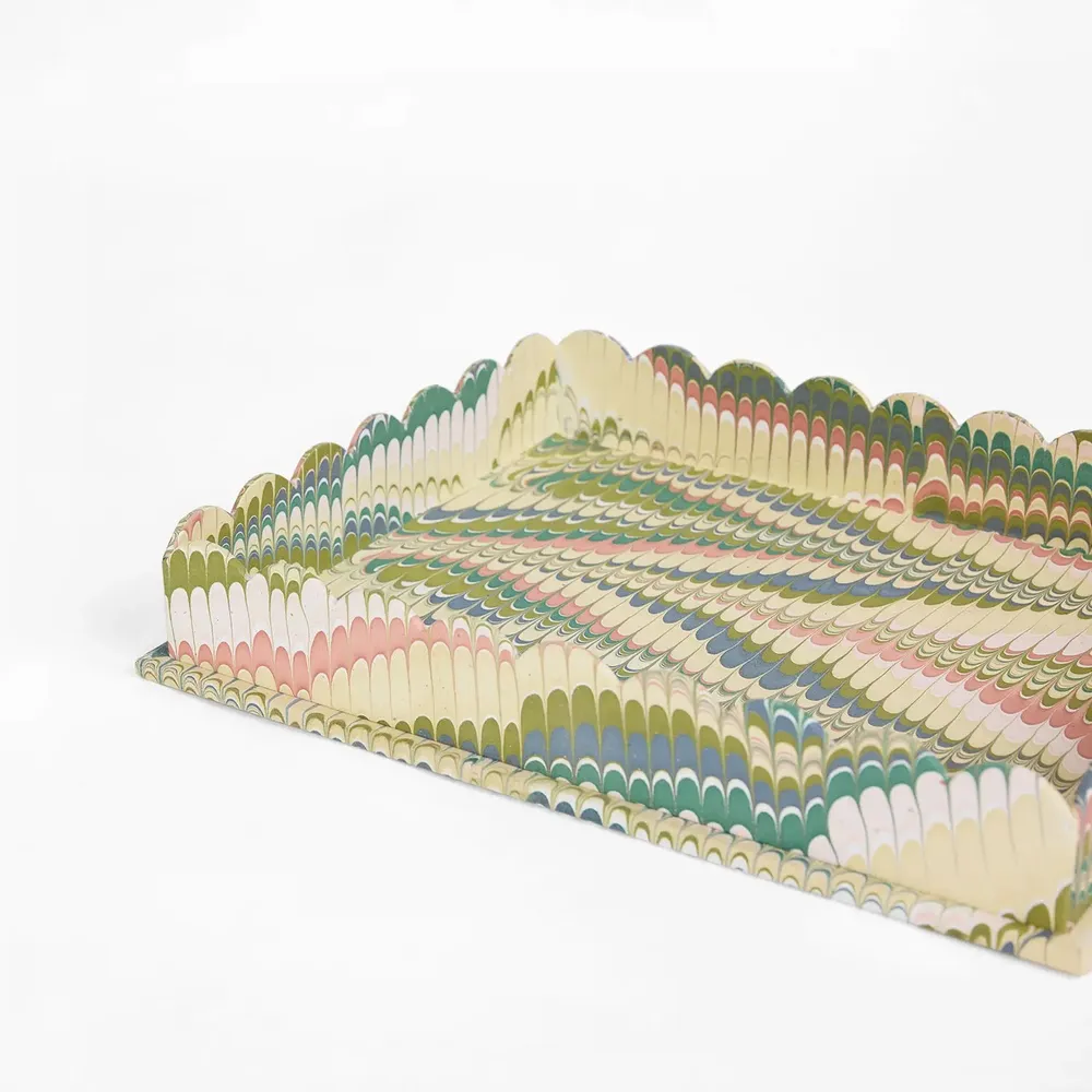 Objets de décoration - ENSEMBLE DE PLATEAUX DE BUREAU MARBRÉS ET DÉCOUPÉS EN COQUILLE - MOSS - CRAFT BOAT