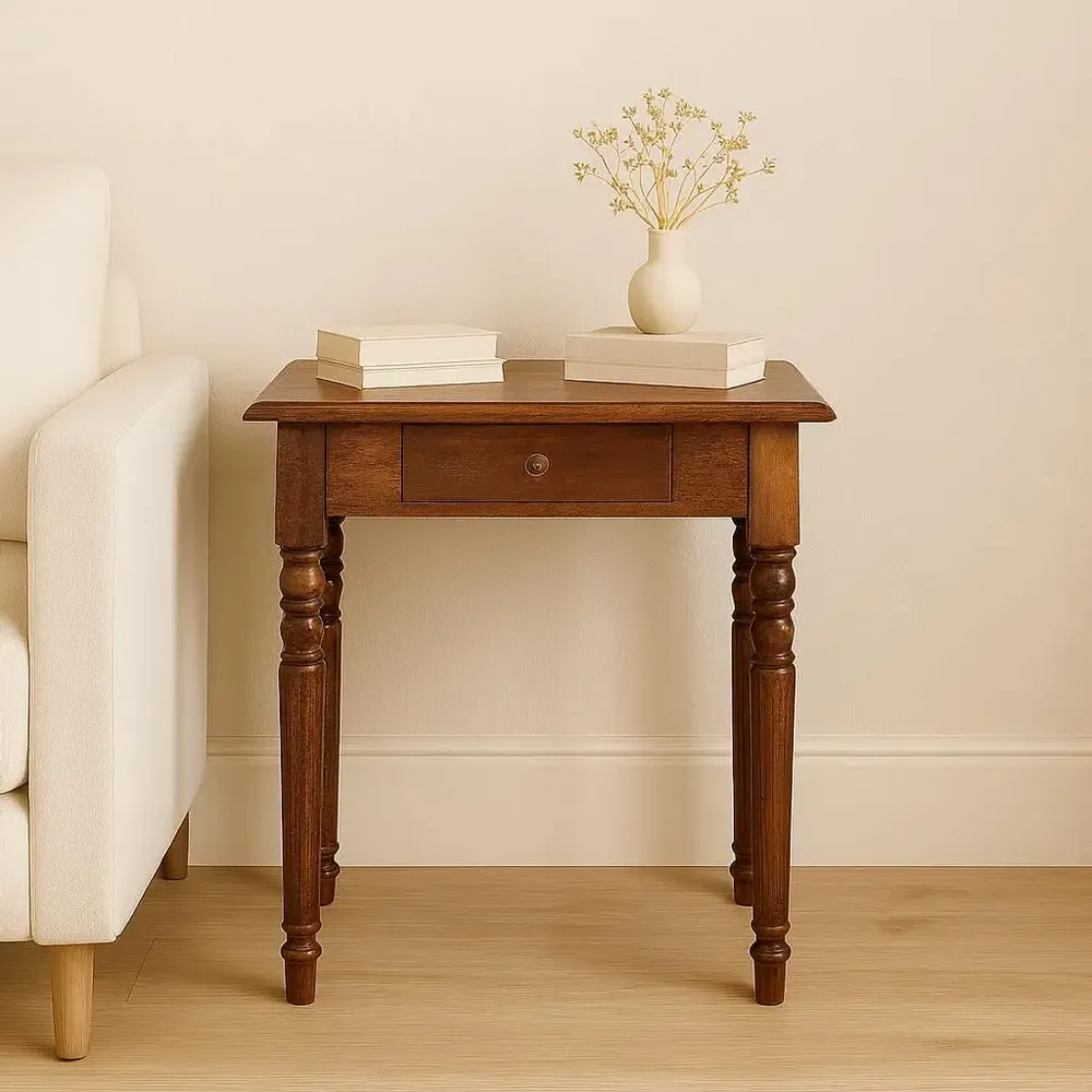 Bureaux - Artisan Furniture Bureau d’Écriture Pieds Tournés en Châtaignier, 1 Tiroir, Marron Foncé - ARTISAN FURNITURE