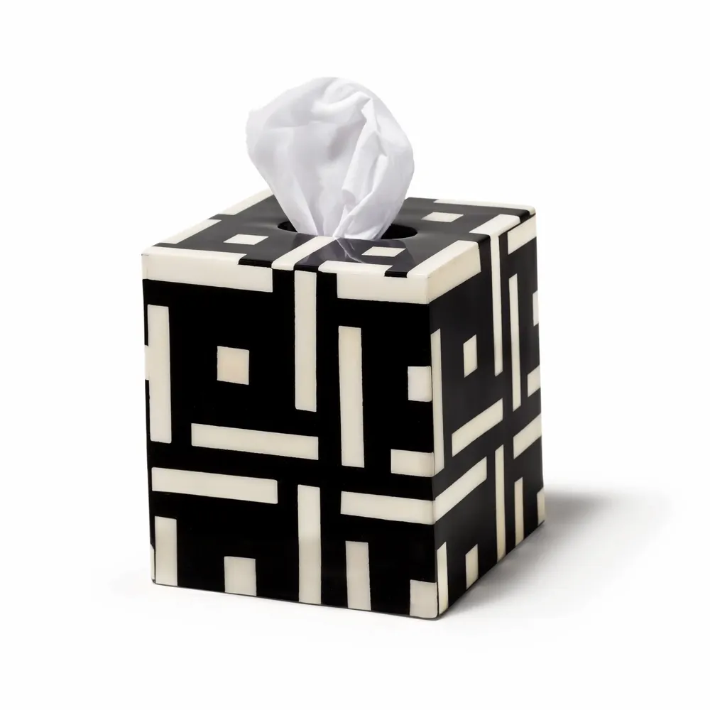 Bathroom storage - Bone Domino Black Tissue Box - LADORADA