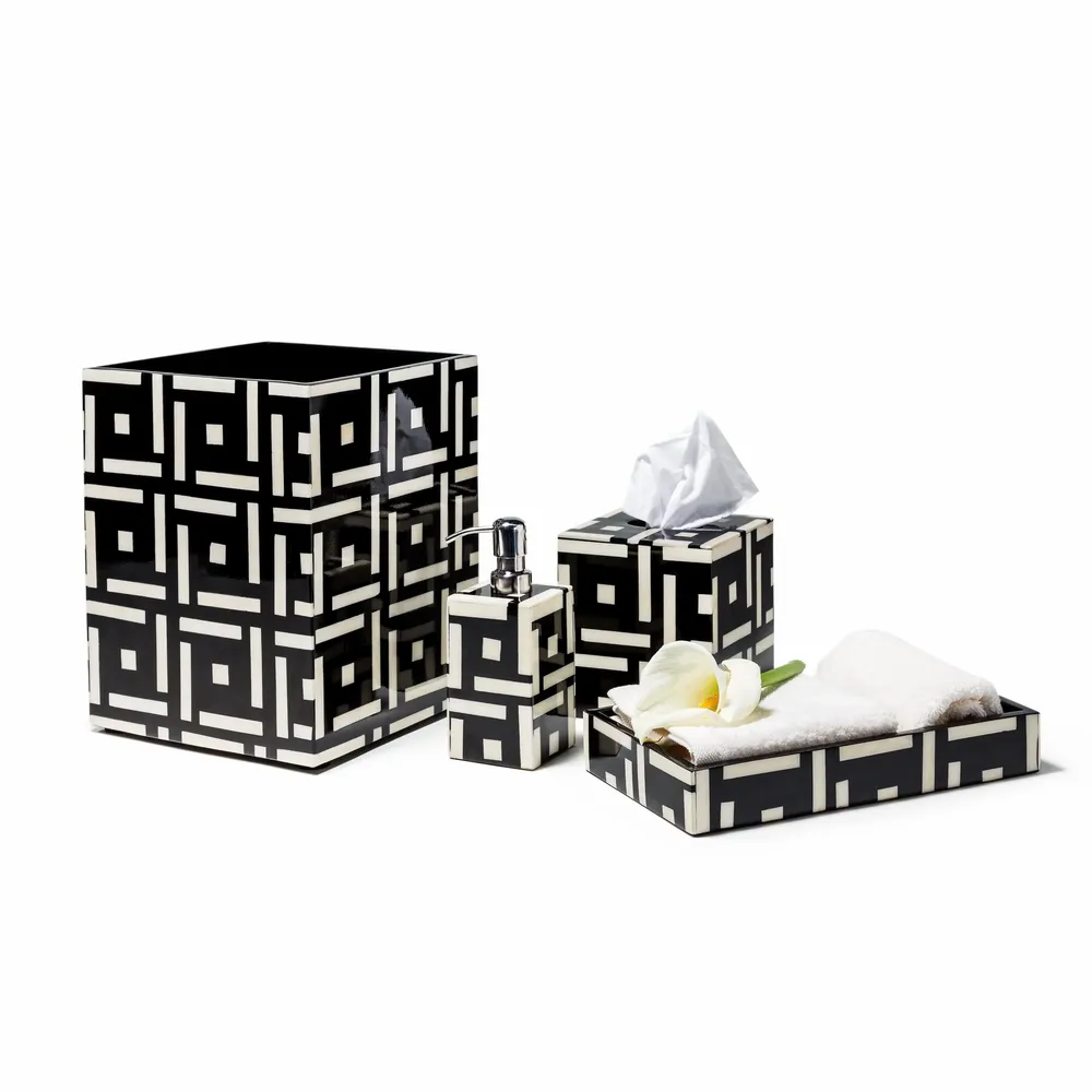 Bathroom storage - Bone Domino Black Tissue Box - LADORADA