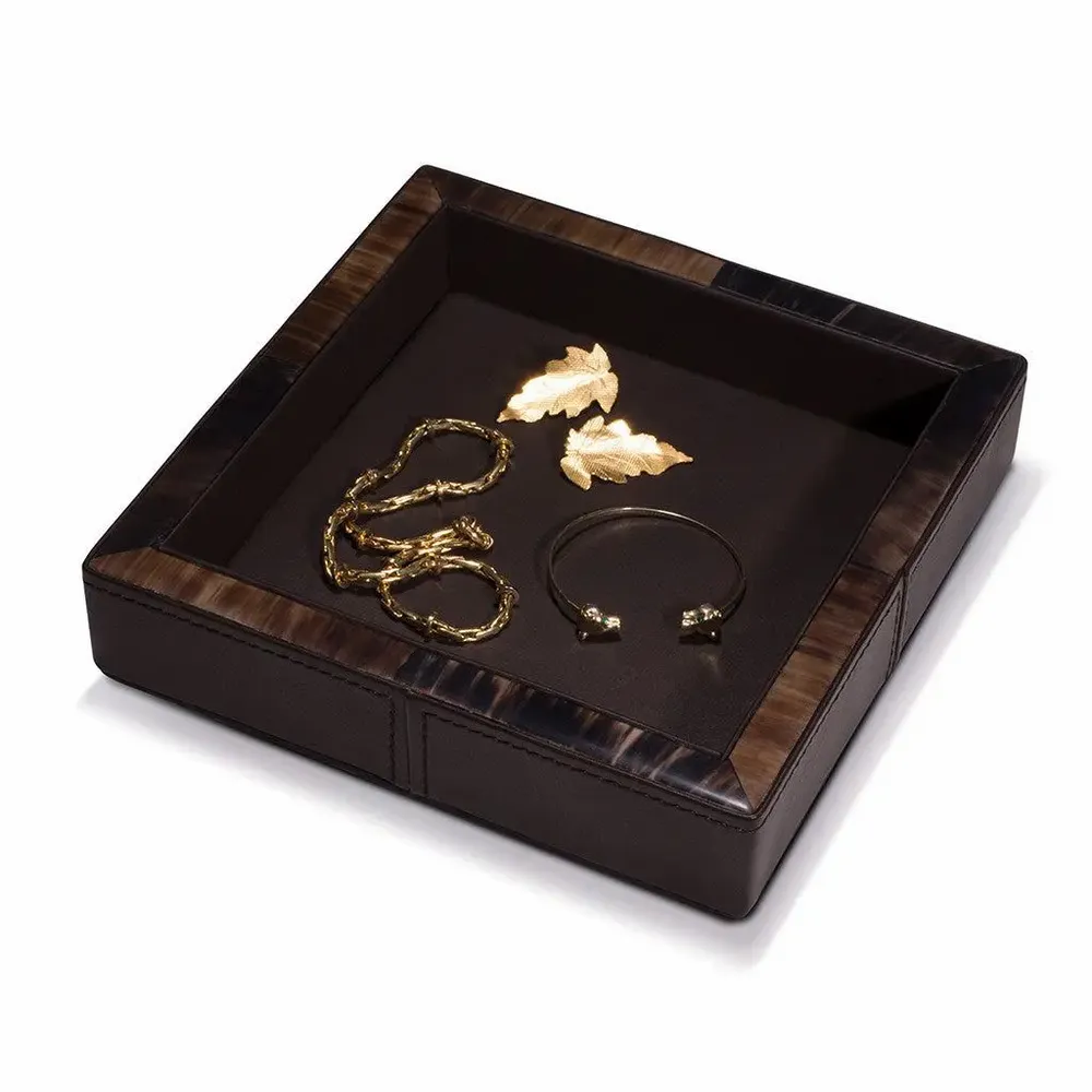 Decorative objects - Brown Leather Valet with Dark Horn Frame Large - LADORADA