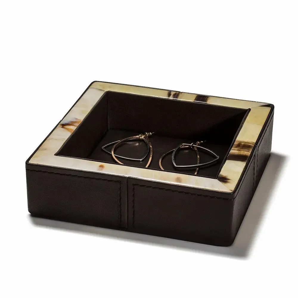 Decorative objects - Brown Leather Valet with Light Horn Frame Small - LADORADA