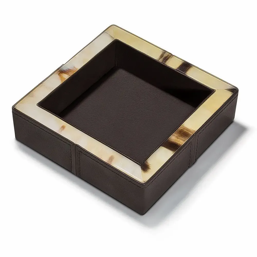 Decorative objects - Brown Leather Valet with Light Horn Frame Small - LADORADA