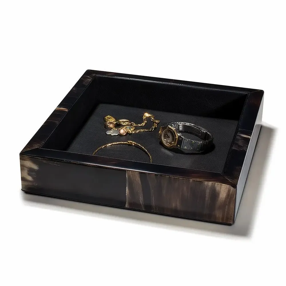 Decorative objects - Dark Horn Valet with Black Leather Trim Large - LADORADA