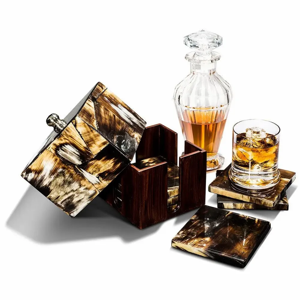 Glass - Horn Veneer Signature Coaster Set - LADORADA