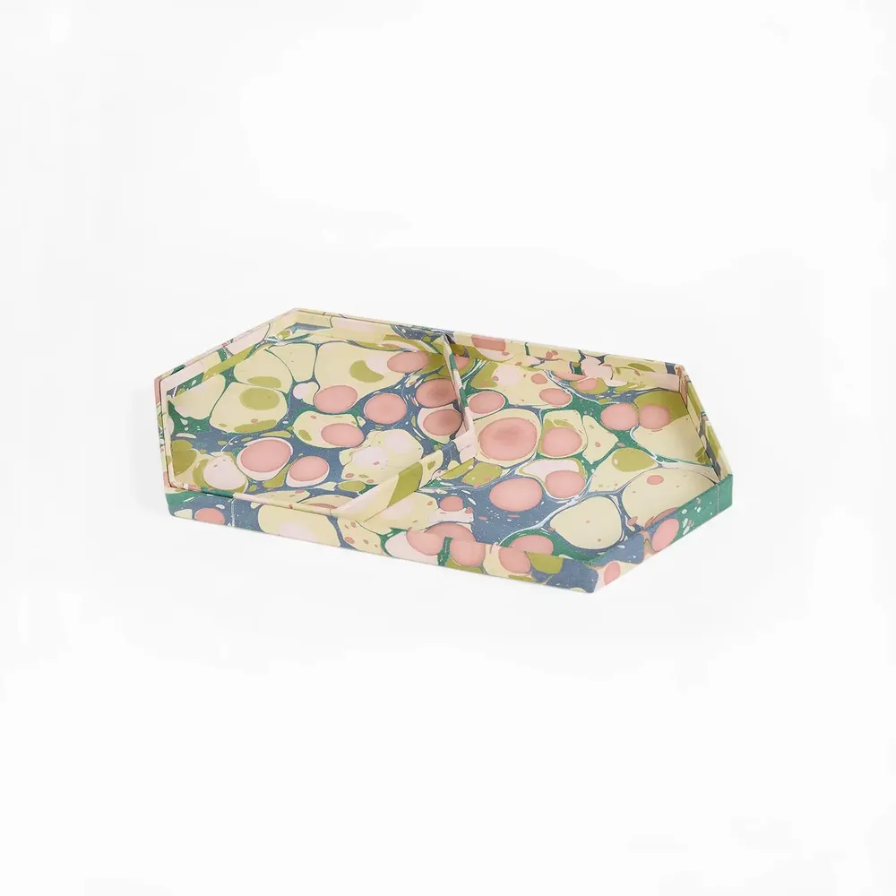 Objets de décoration - MARBLED HEXAGON TRAY SET - MOSS BUBBLE - CRAFT BOAT