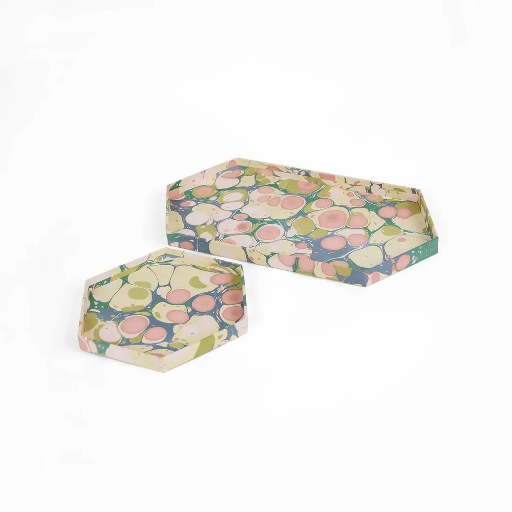 Objets de décoration - MARBLED HEXAGON TRAY SET - MOSS BUBBLE - CRAFT BOAT
