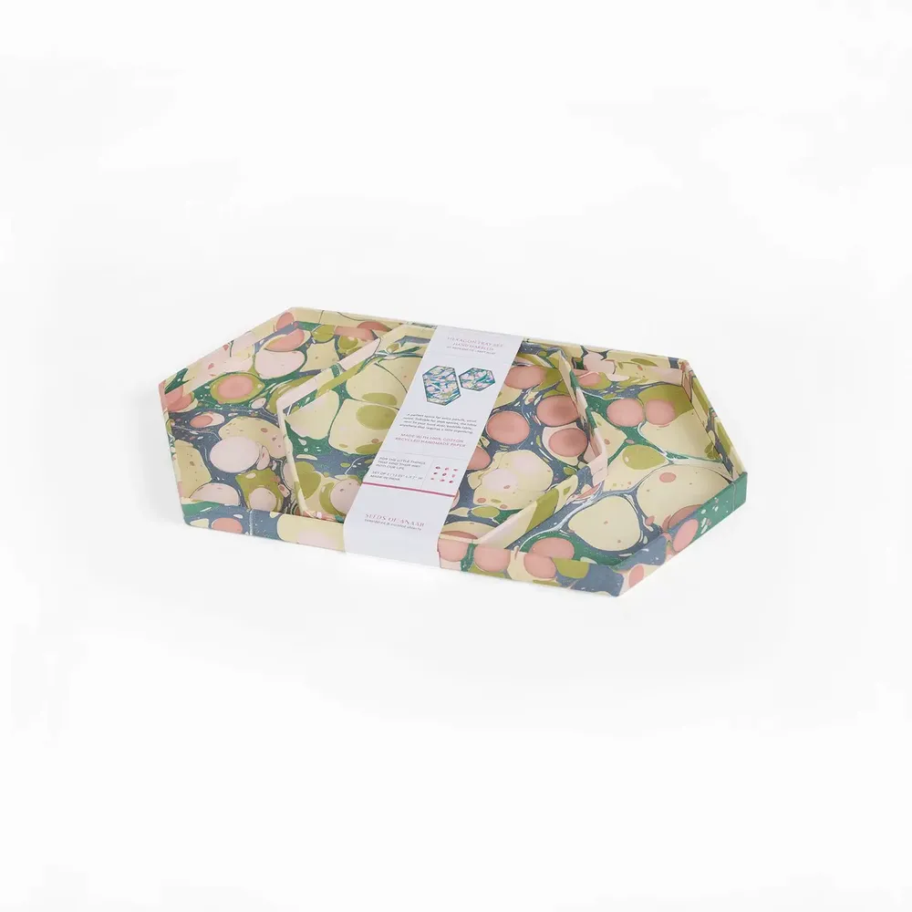 Objets de décoration - MARBLED HEXAGON TRAY SET - MOSS BUBBLE - CRAFT BOAT