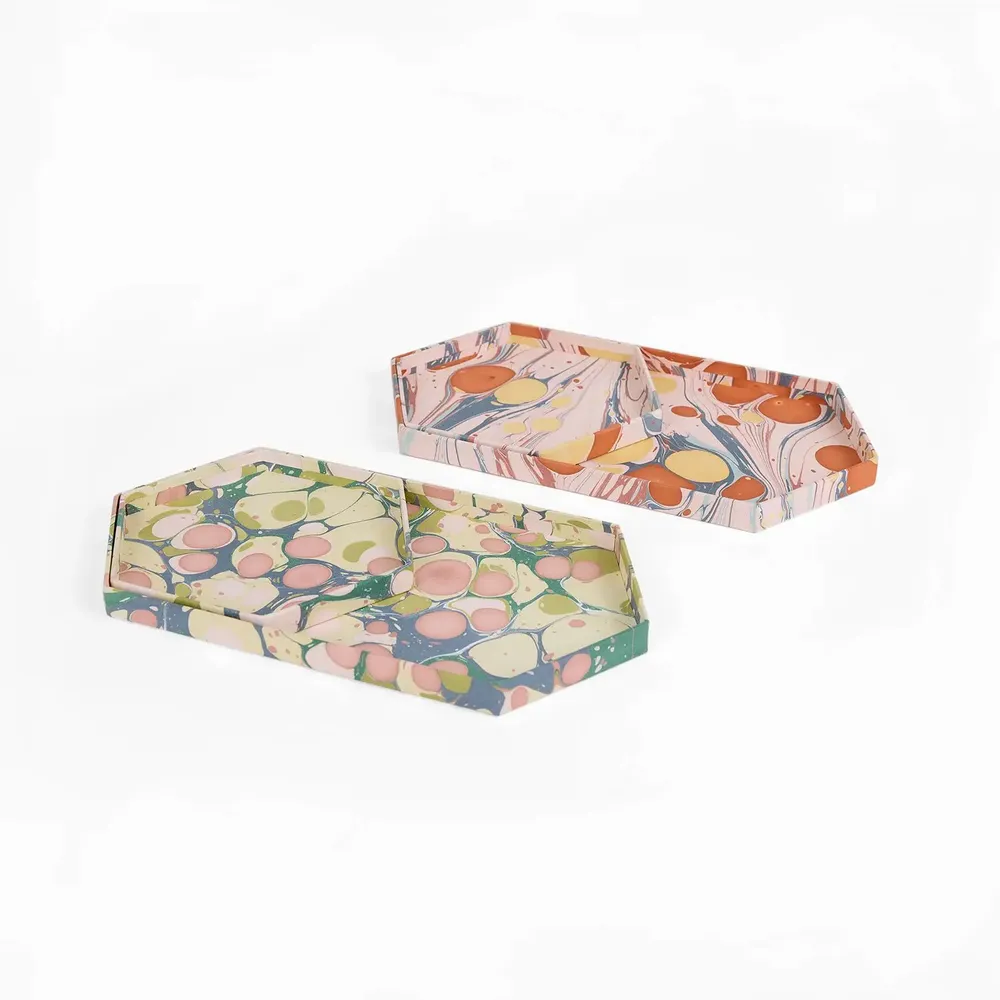 Objets de décoration - MARBLED HEXAGON TRAY SET - MOSS BUBBLE - CRAFT BOAT
