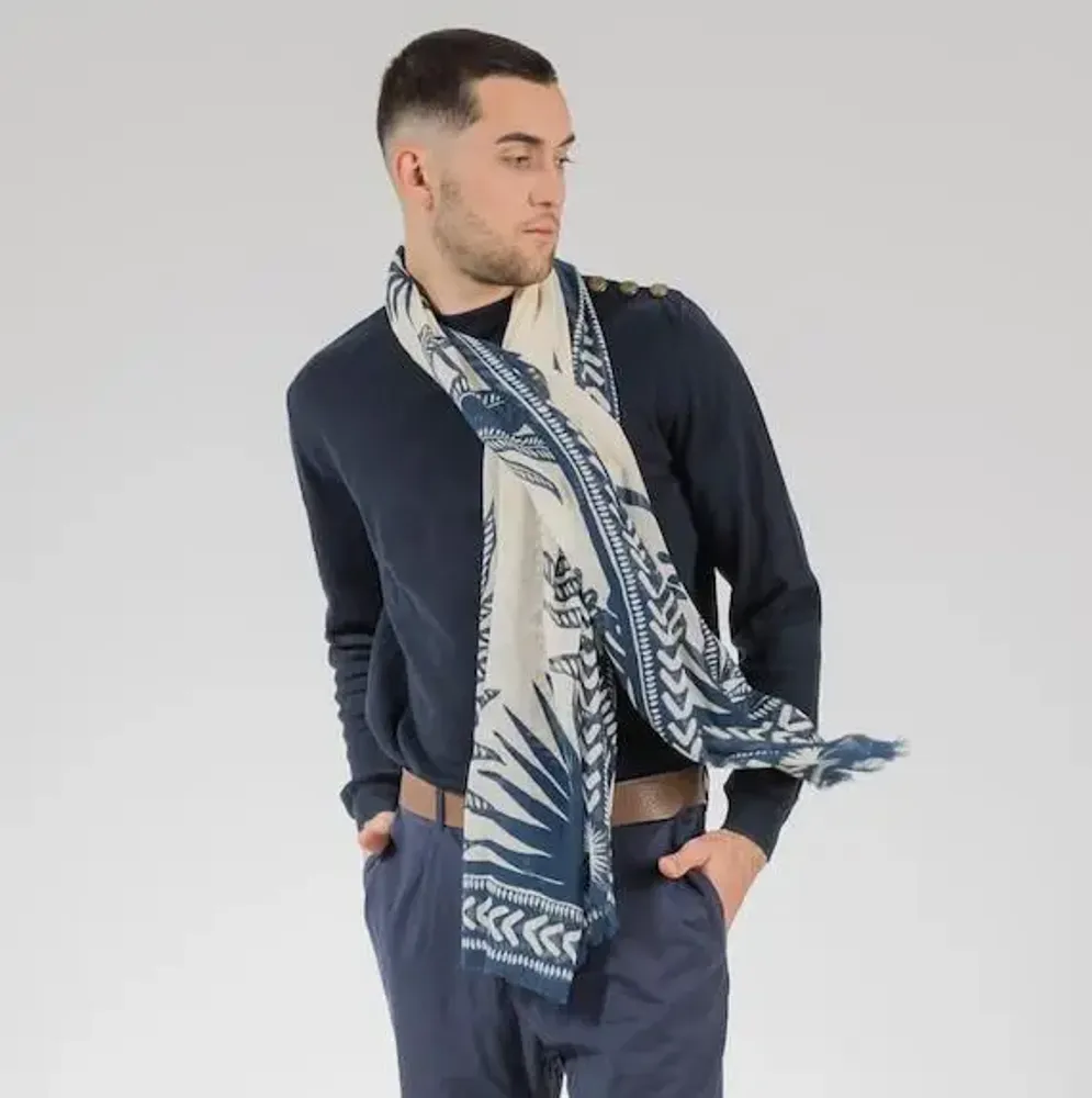 Scarves - NAVY SERAPHIN COTTON CHECK - MONSIEUR CHARLI
