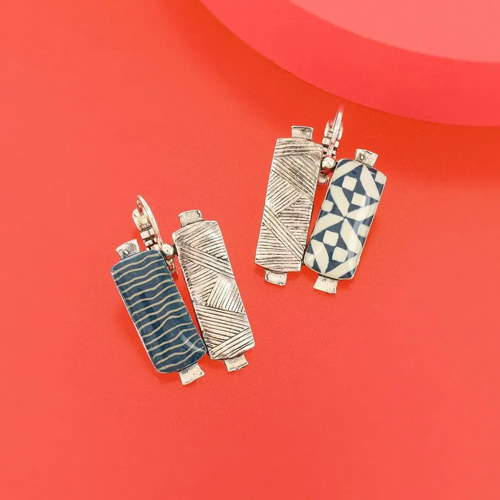 Bijoux - DORMEUSES RUBAN COULEUR ARGENT BLEU - TARATATA BIJOUX