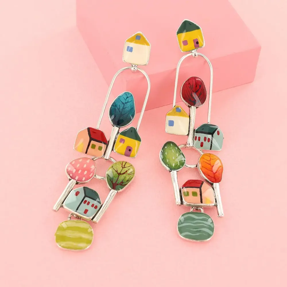 Bijoux - PUCES MON PTIT VILLAGE COULEUR ARGENT MULTI - TARATATA BIJOUX