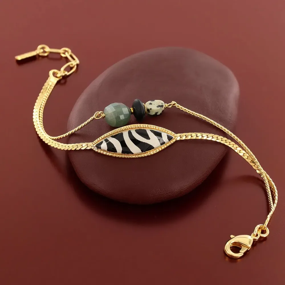 Bijoux - BRACELET ZEBRA COULEUR DORE NOIR - TARATATA BIJOUX