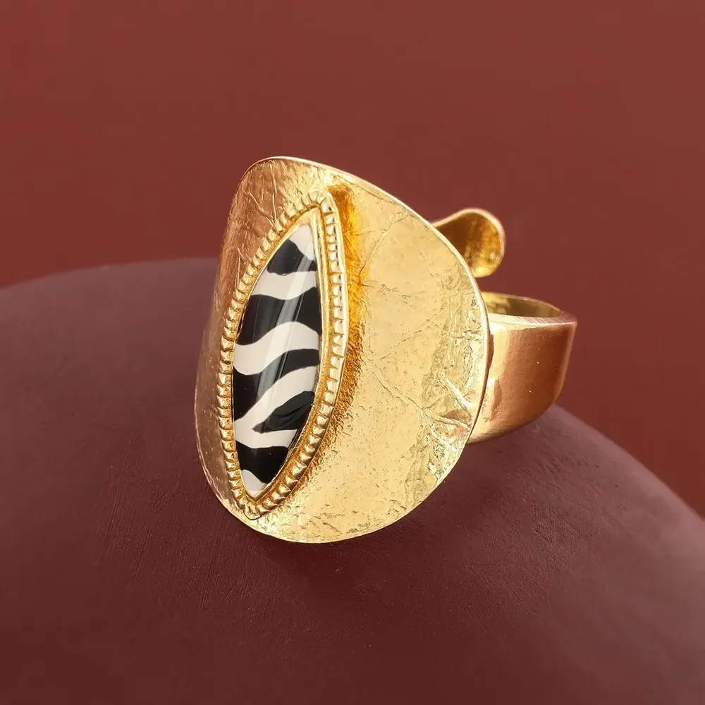 Bijoux - BAGUE ZEBRA COULEUR DORE NOIR - TARATATA BIJOUX