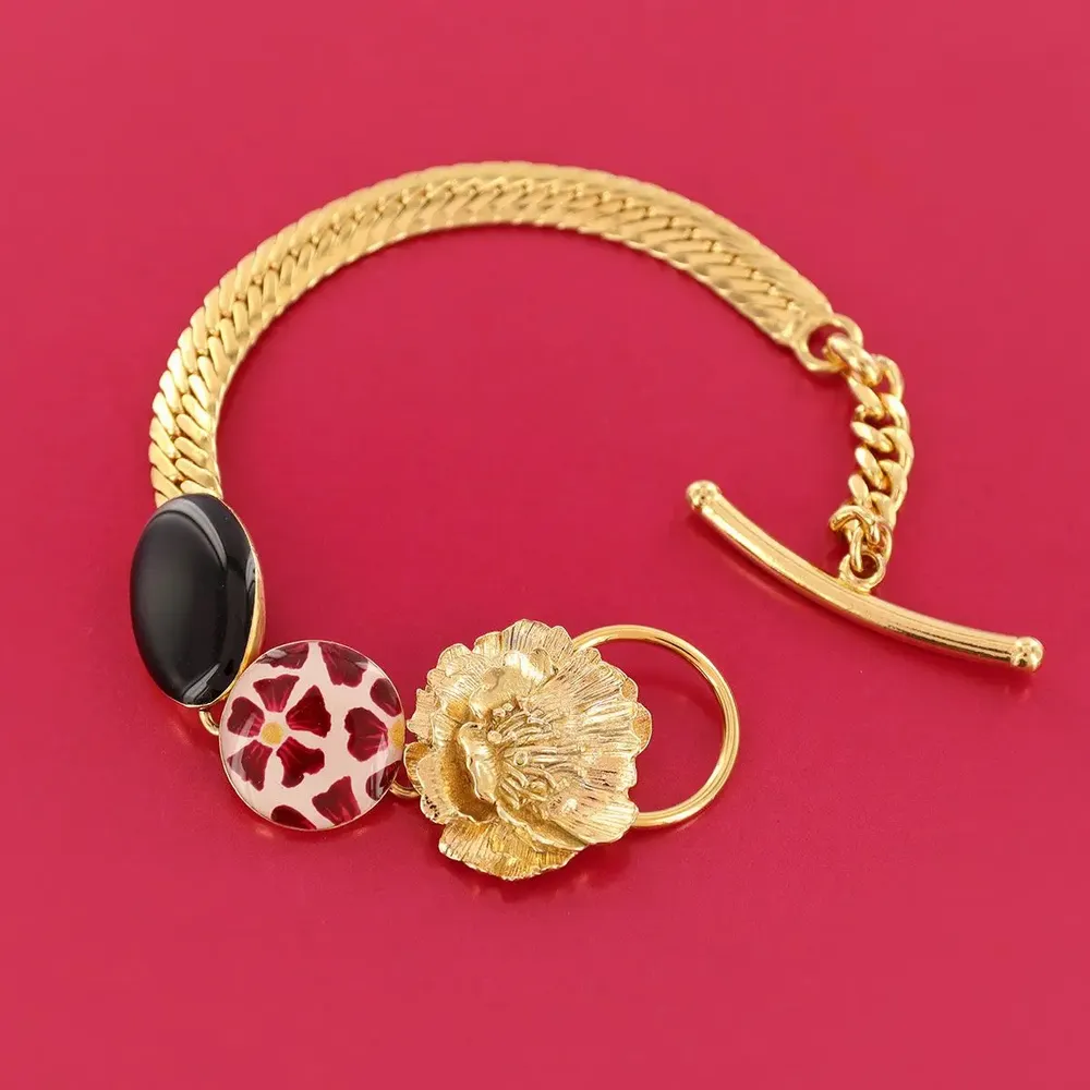 Bijoux - BRACELET MAGNOLIA COULEUR DORE ROUGE - TARATATA BIJOUX