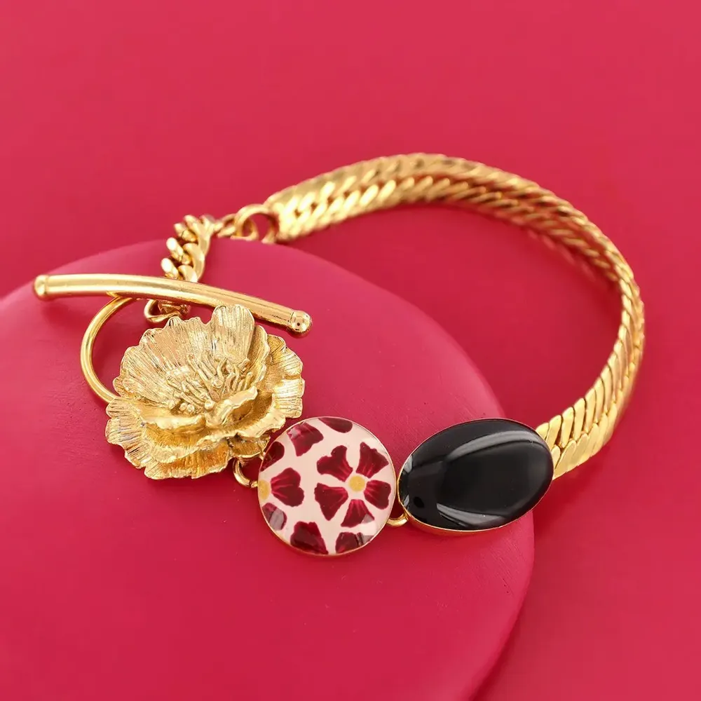 Bijoux - BRACELET MAGNOLIA COULEUR DORE ROUGE - TARATATA BIJOUX