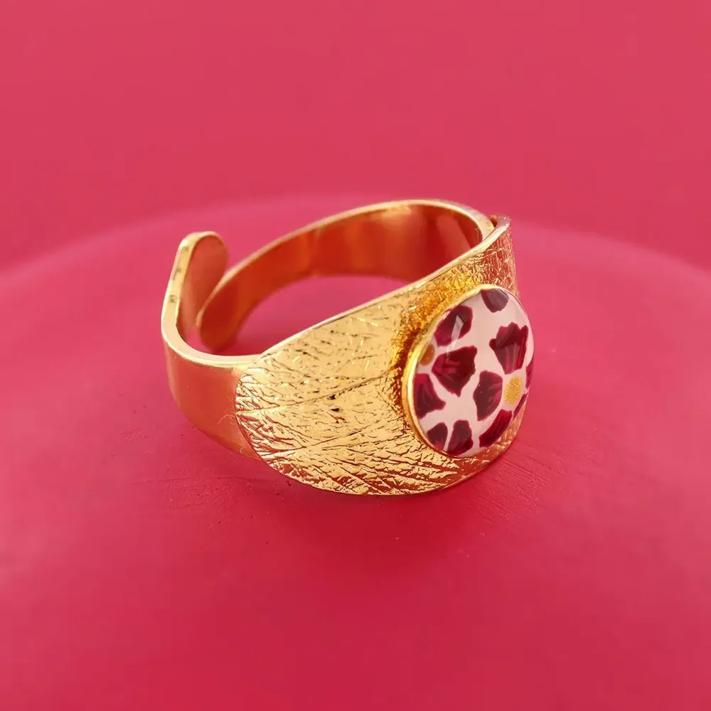 Bijoux - BAGUE MAGNOLIA COULEUR DORE ROUGE - TARATATA BIJOUX