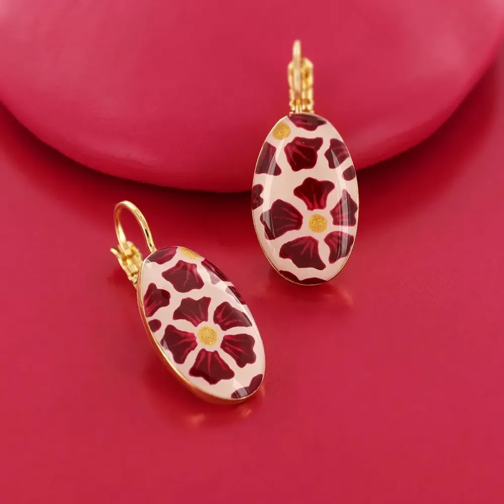 Bijoux - DORMEUSES MAGNOLIA COULEUR DORE ROUGE - TARATATA BIJOUX