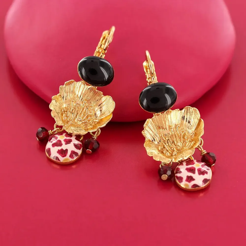 Bijoux - DORMEUSES MAGNOLIA COULEUR DORE ROUGE - TARATATA BIJOUX