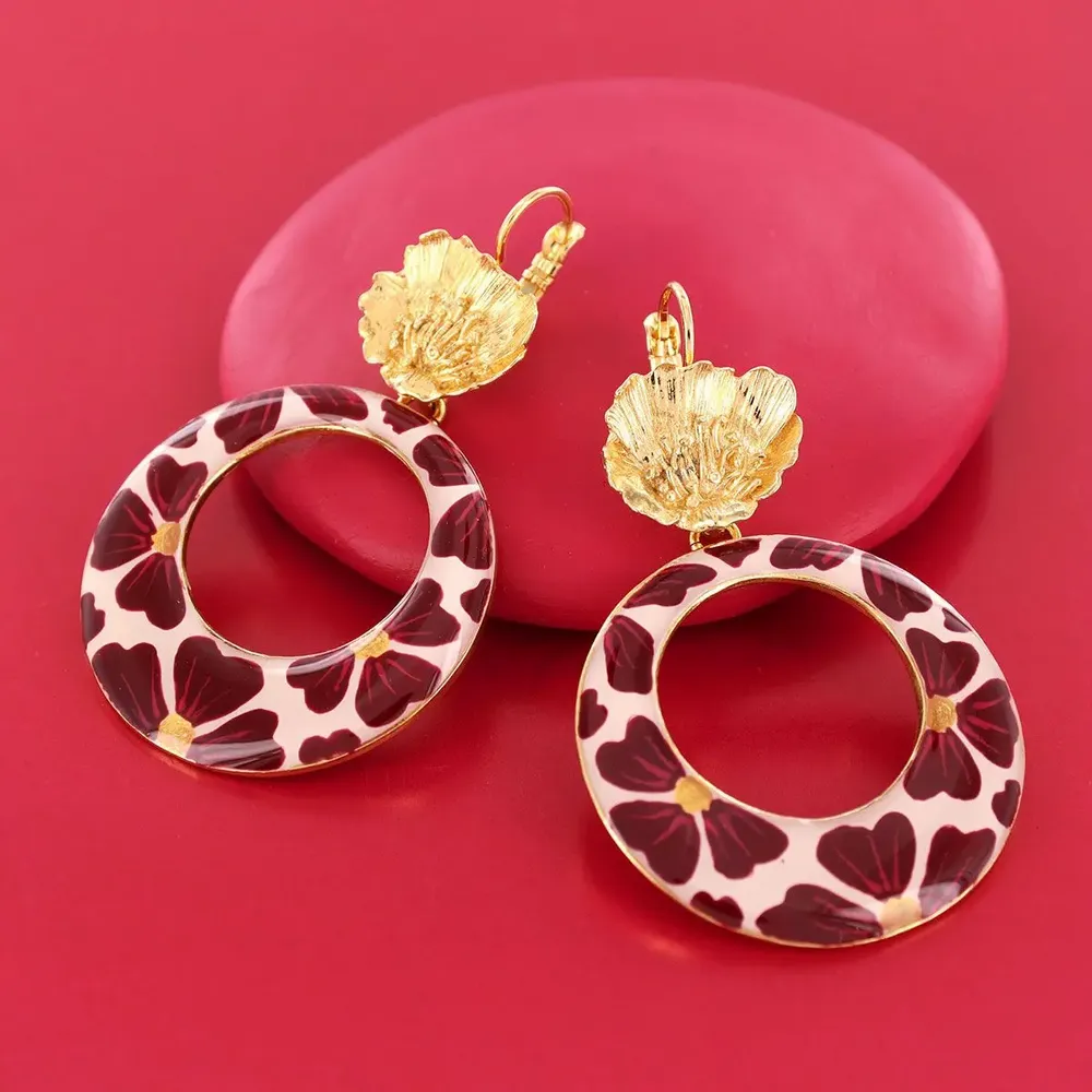 Bijoux - DORMEUSES MAGNOLIA COULEUR DORE ROUGE - TARATATA BIJOUX