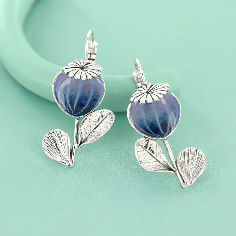 Bijoux - DORMEUSES OPIUM COULEUR ARGENT BLEU - TARATATA BIJOUX