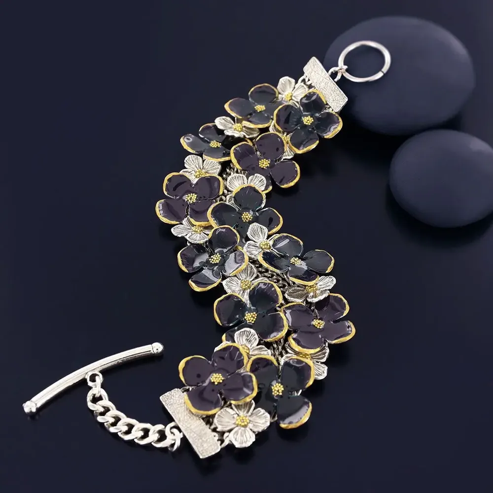 Jewelry - SILVER AND PLUM HYDRANGEA BRACELET - TARATATA BIJOUX