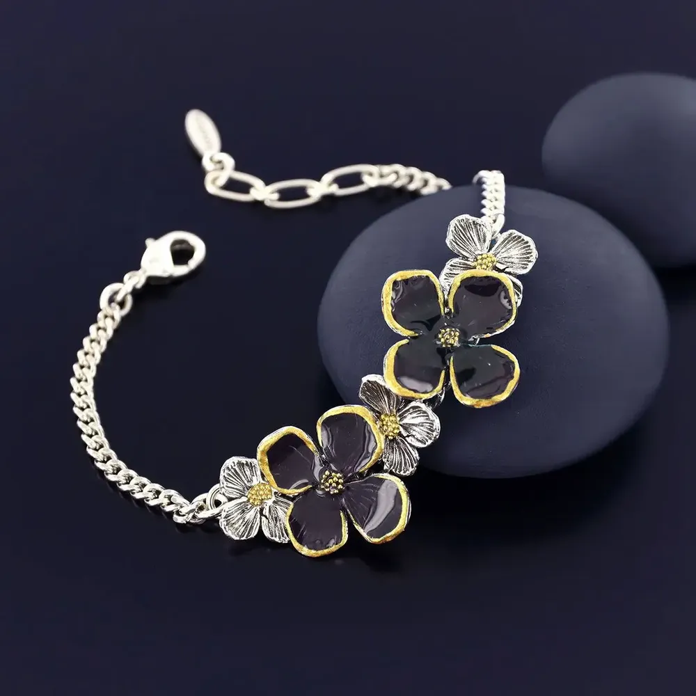 Bijoux - BRACELET HORTENSIA COULEUR ARGENT PRUNE - TARATATA BIJOUX