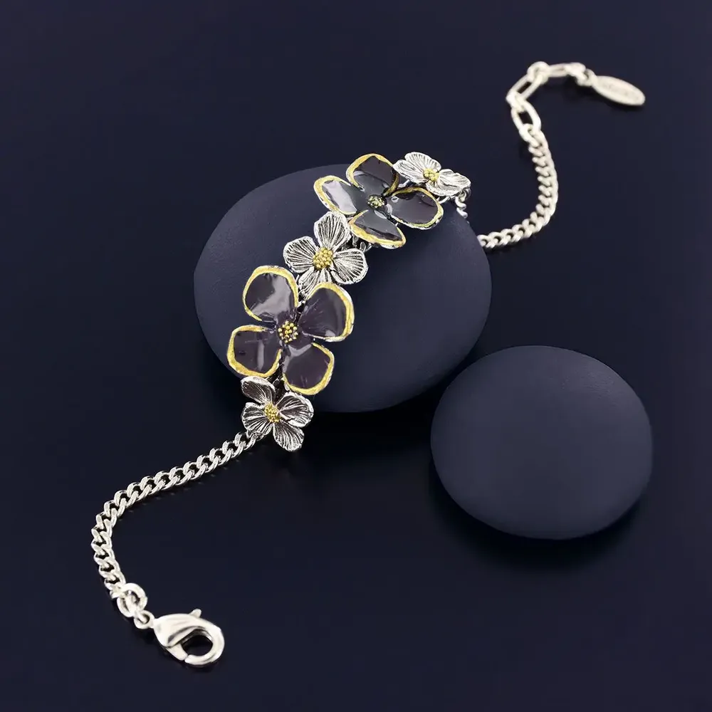 Bijoux - BRACELET HORTENSIA COULEUR ARGENT PRUNE - TARATATA BIJOUX