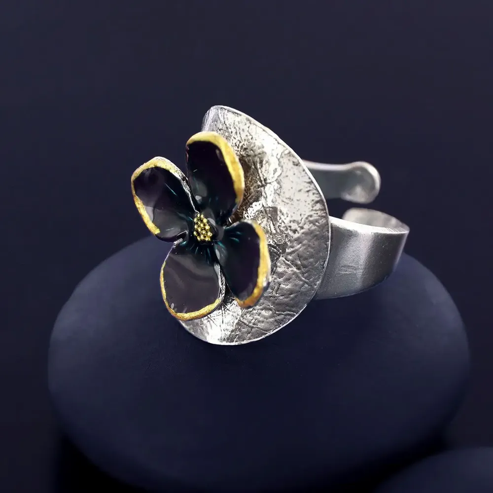 Bijoux - BAGUE HORTENSIA COULEUR ARGENT BLEU - TARATATA BIJOUX