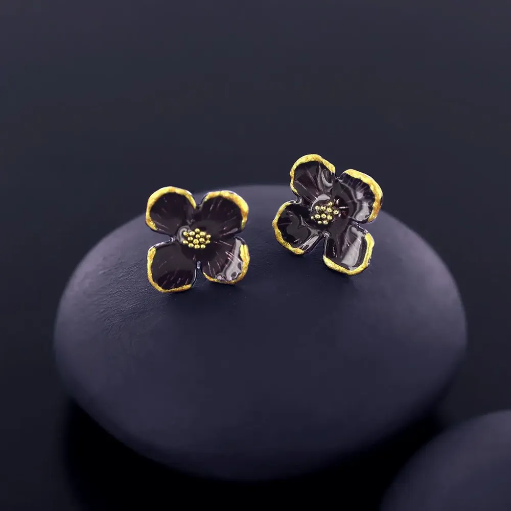 Bijoux - PUCES HORTENSIA COULEUR ARGENT PRUNE - TARATATA BIJOUX