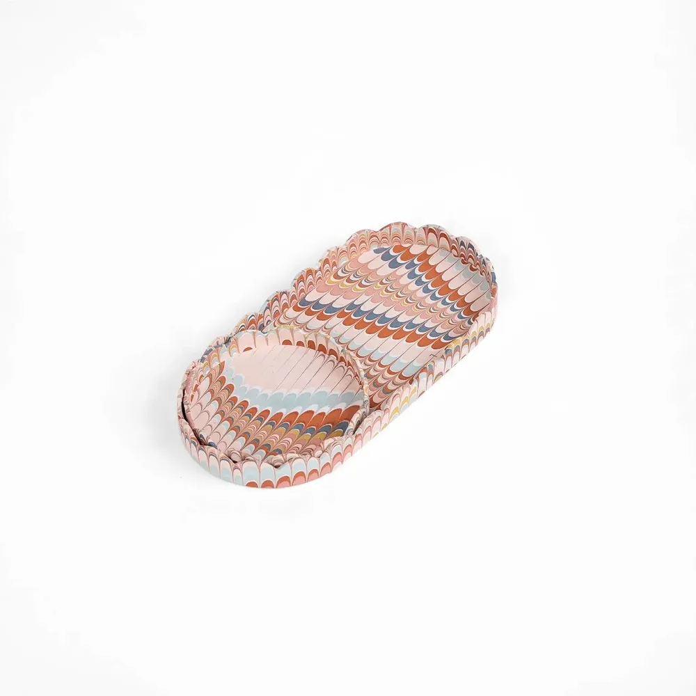 Objets de décoration - MARBLED ROUND SCALLOPED TRAY SET - TWILIGHT MOUNTAIN - CRAFT BOAT