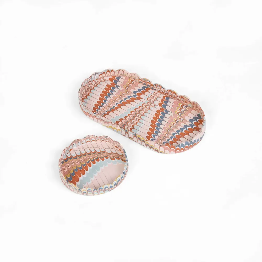 Objets de décoration - MARBLED ROUND SCALLOPED TRAY SET - TWILIGHT MOUNTAIN - CRAFT BOAT