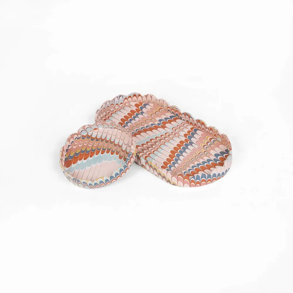 Objets de décoration - MARBLED ROUND SCALLOPED TRAY SET - TWILIGHT MOUNTAIN - CRAFT BOAT