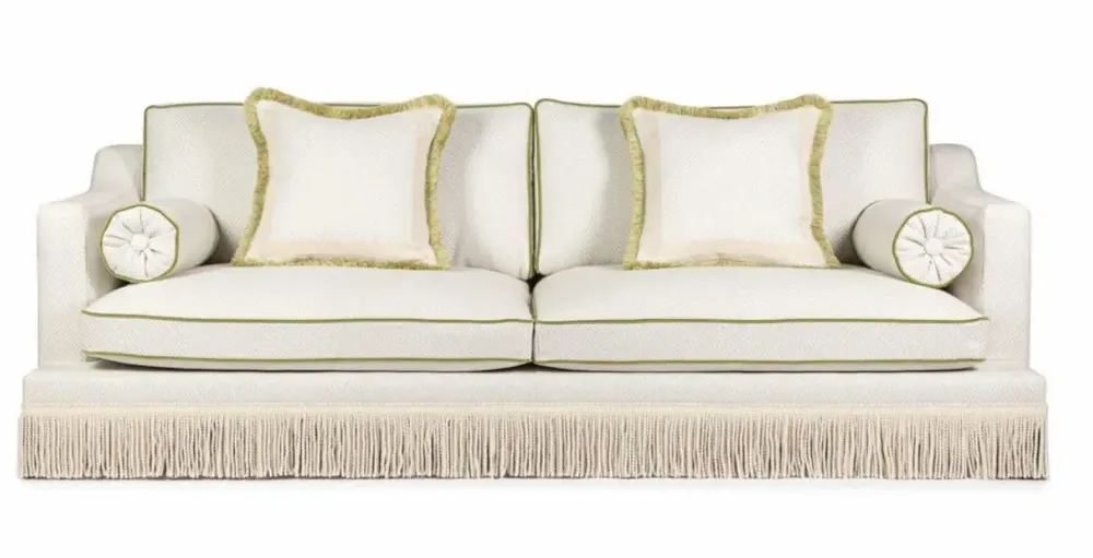 Sofas - ORLANDO SOFA — MADRAS CHEVRON — IVORY FRINGES - RIJD INTERIOR