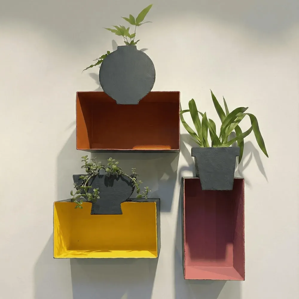 Wall ensembles - Rectangular natural slate wall shelf, 40/22/22 cm, - ARDOISE DESIGN