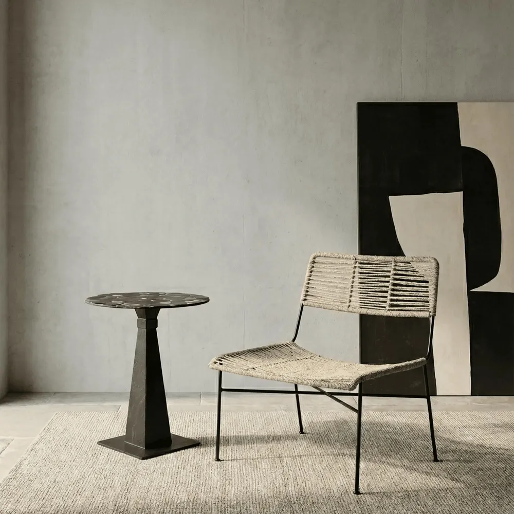 Lawn tables - Round table in natural slate, color joints, DAISY, H 53 D 40cm, - ARDOISE DESIGN