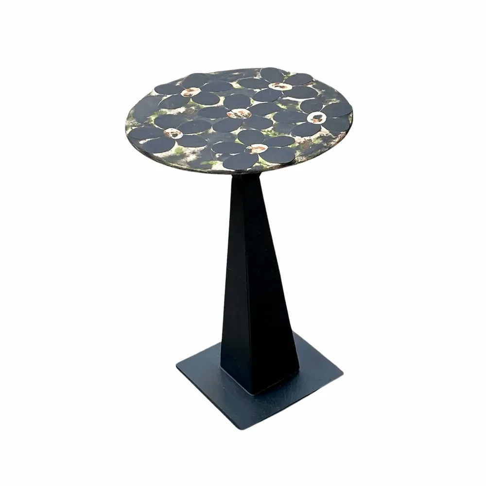 Lawn tables - Round table in natural slate, color joints, DAISY, H 53 D 40cm, - ARDOISE DESIGN
