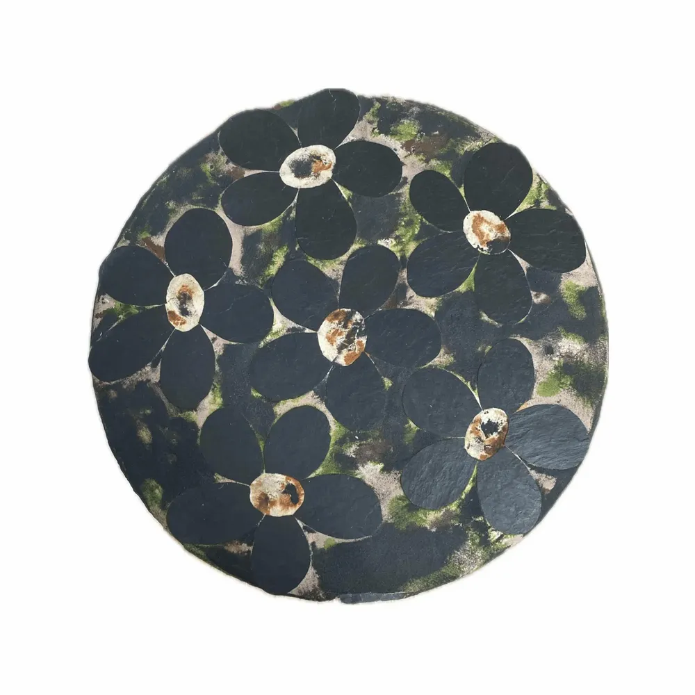 Lawn tables - Round table in natural slate, color joints, DAISY, H 53 D 40cm, - ARDOISE DESIGN