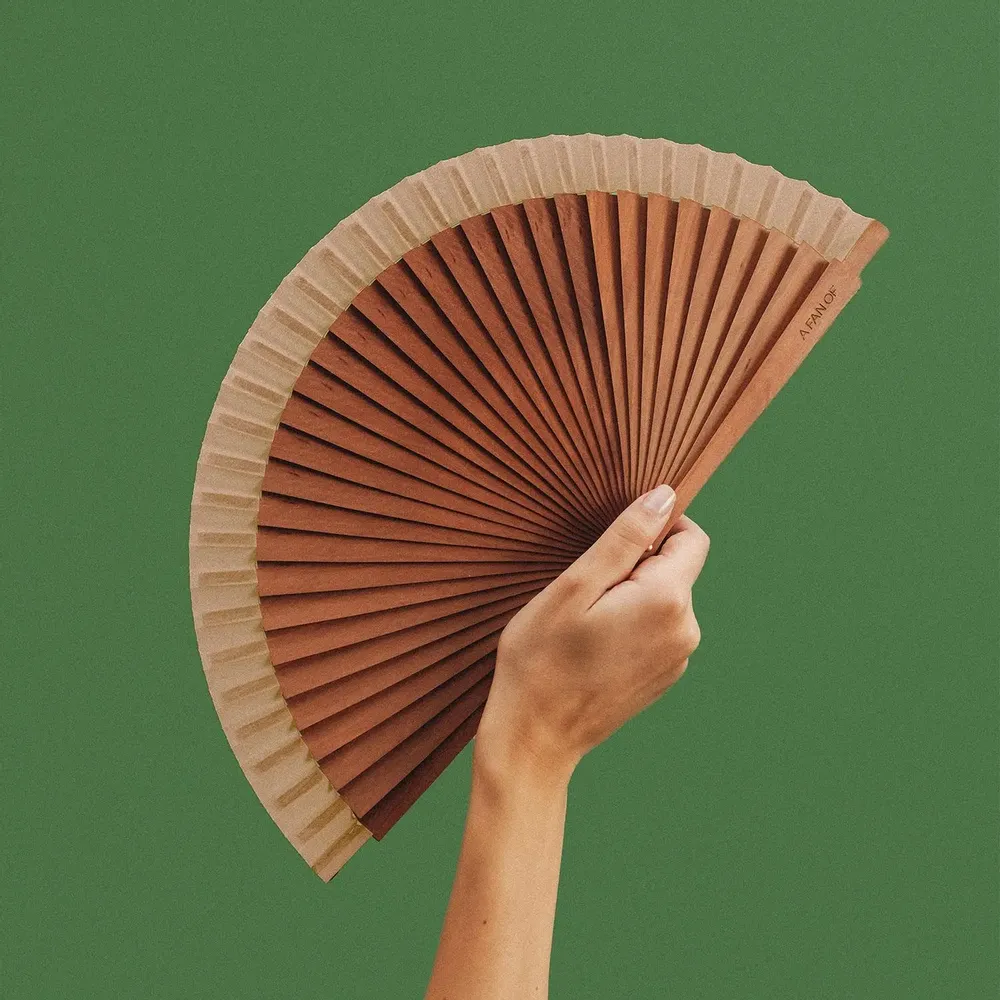 Apparel - Hand Fan PEAR WOOD BEIGE - 21 cm - Solid Beige - A FAN OF