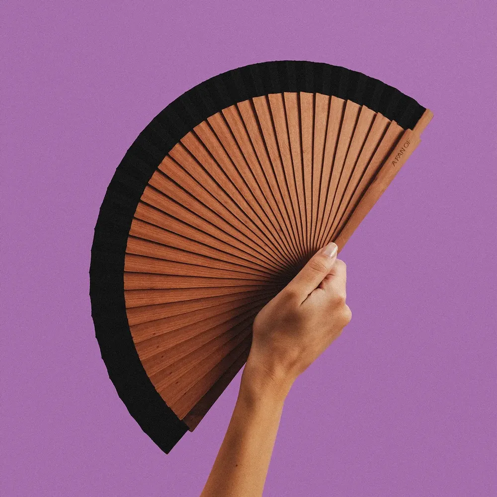 Apparel - Hand Fan PEAR WOOD BLACK - 21 cm - Solid Black - A FAN OF