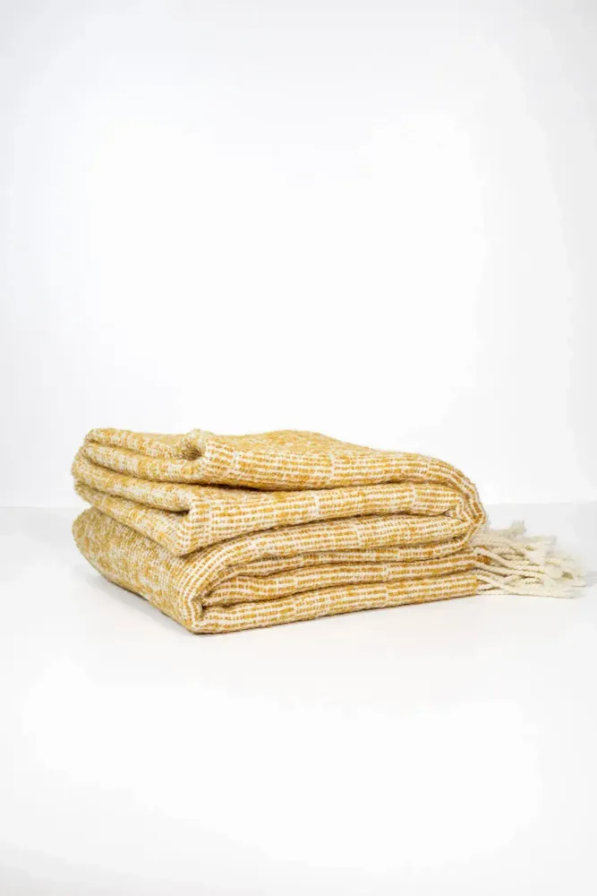 Plaids - PLAID LESTÉ EN ALPAGA - LÍNEO - NATUREL/DORÉ - RAIZ ALPACA