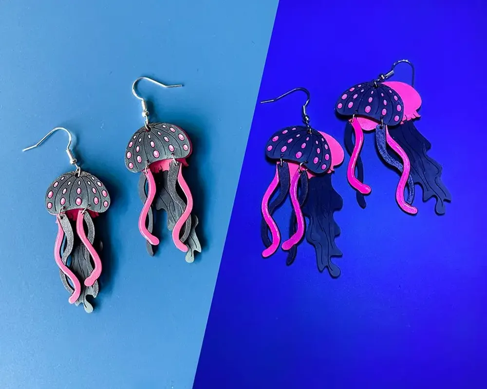 Bijoux - Neon Jellyfish Earrings – Colorful Wood and Sterling Silver - PINTONIK