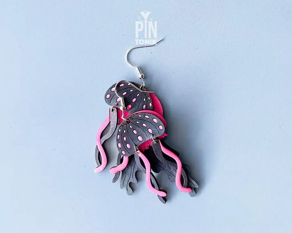 Bijoux - Neon Jellyfish Earrings – Colorful Wood and Sterling Silver - PINTONIK