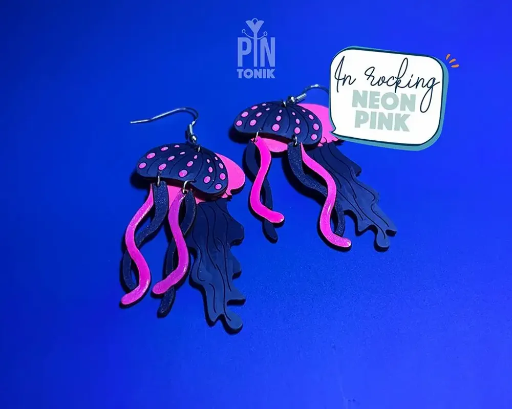 Bijoux - Neon Jellyfish Earrings – Colorful Wood and Sterling Silver - PINTONIK