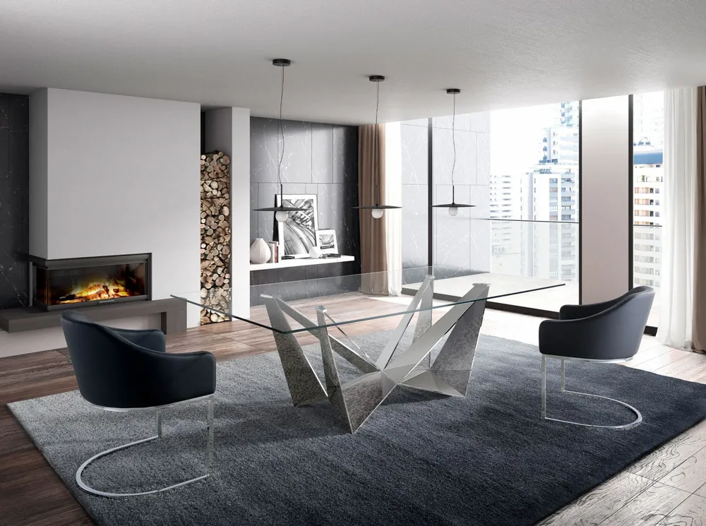 Dining Tables - Rectangular tempered glass and chrome-plated steel dining table - ANGEL CERDÁ