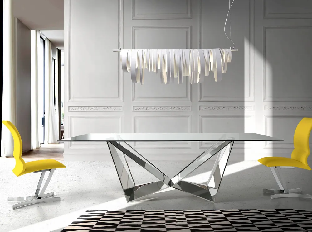 Dining Tables - Rectangular tempered glass and chrome-plated steel dining table - ANGEL CERDÁ